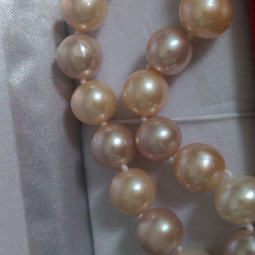 NWT Genuine Pearl Necklace , 14k Gold Clasp, Cream, Pink,  Large 9.5-10.5mm, - Picture 5 of 8